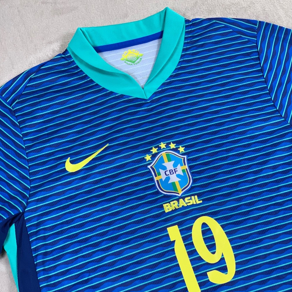 Nike Brasil Soccer Jersey Mens Large Blue Alejandro 19 CBF Dri-FIT Striped Shirt